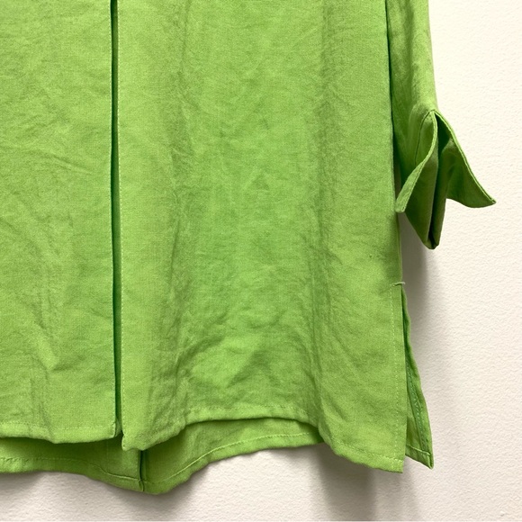 Fridaze Linen Tunic Top Collared Button Shirt Size Small Green Lagenlook Artsy - Picture 8 of 11
